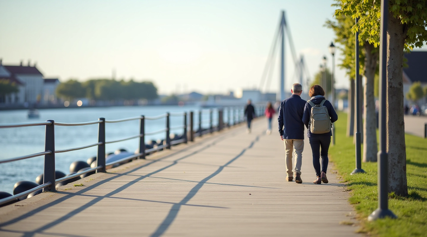 Muuli Juurest Liiva Randani marsruudi vaade Pärnu rannapromenadil, pingurid ja meri horisondil